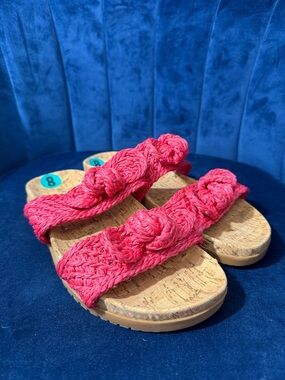 Anne Klein Bright Pink Braided Cork Slide Sandals Size 8
